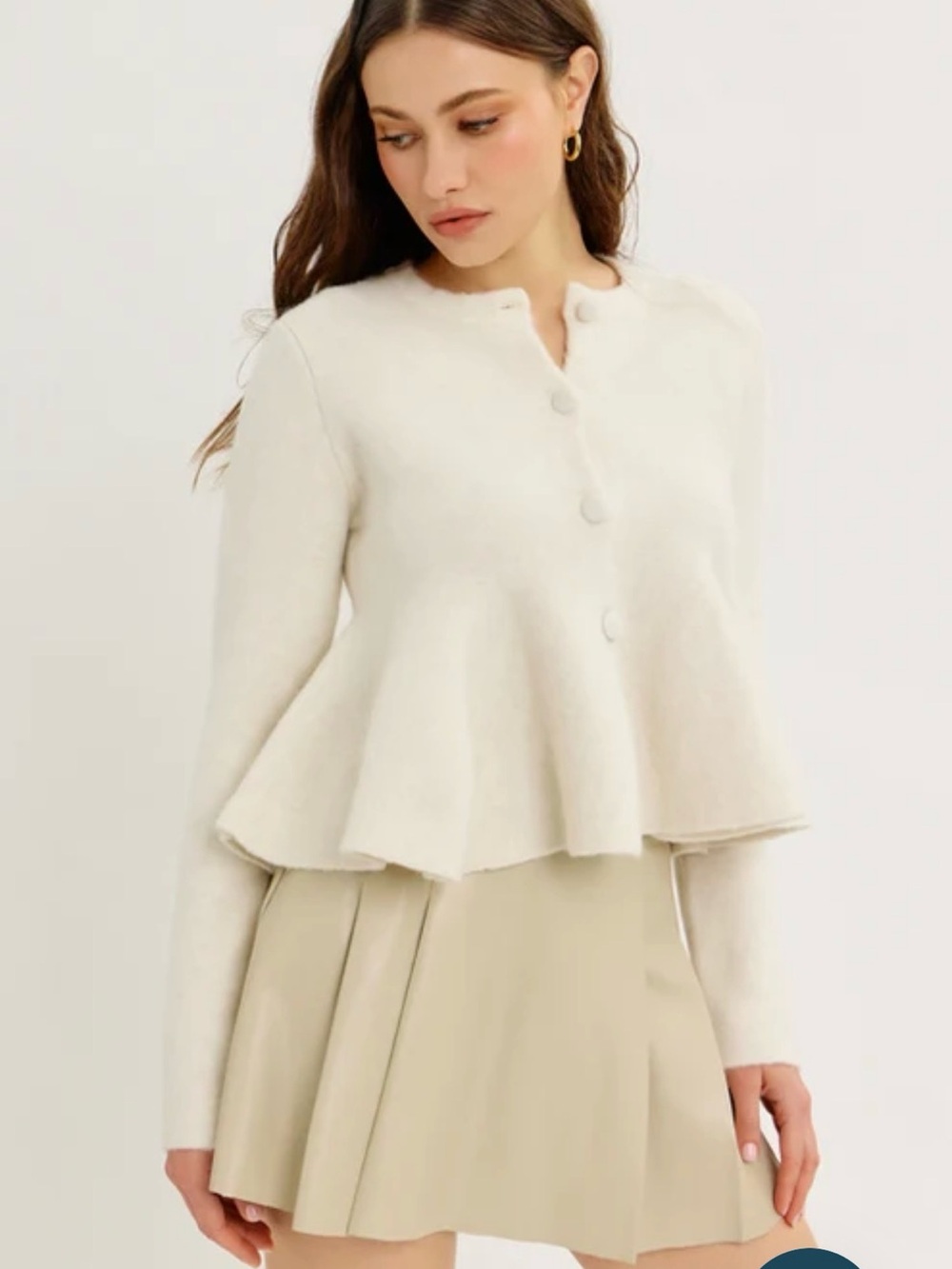 Idem Ditto Cream Peplum Button-Front Cardigan Sweater Size S